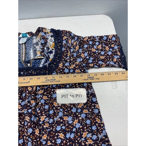 Sundance Boho Tunic Dress Long Sleeve Blue Floral Womens Size S Flowy - Picture 10 of 12